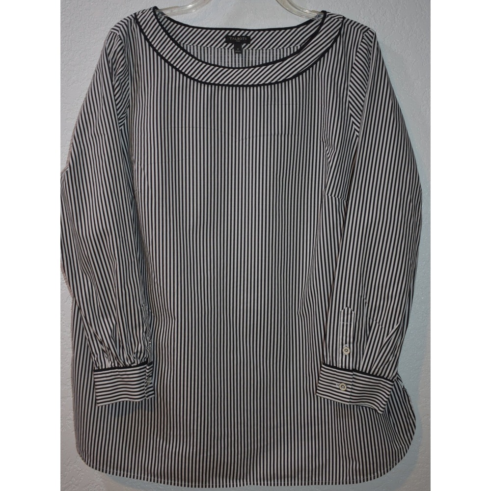 Talbots Plus Striped 100%Cotton Tunic Boat Neck Top Size X Coastal‎ Lightweight